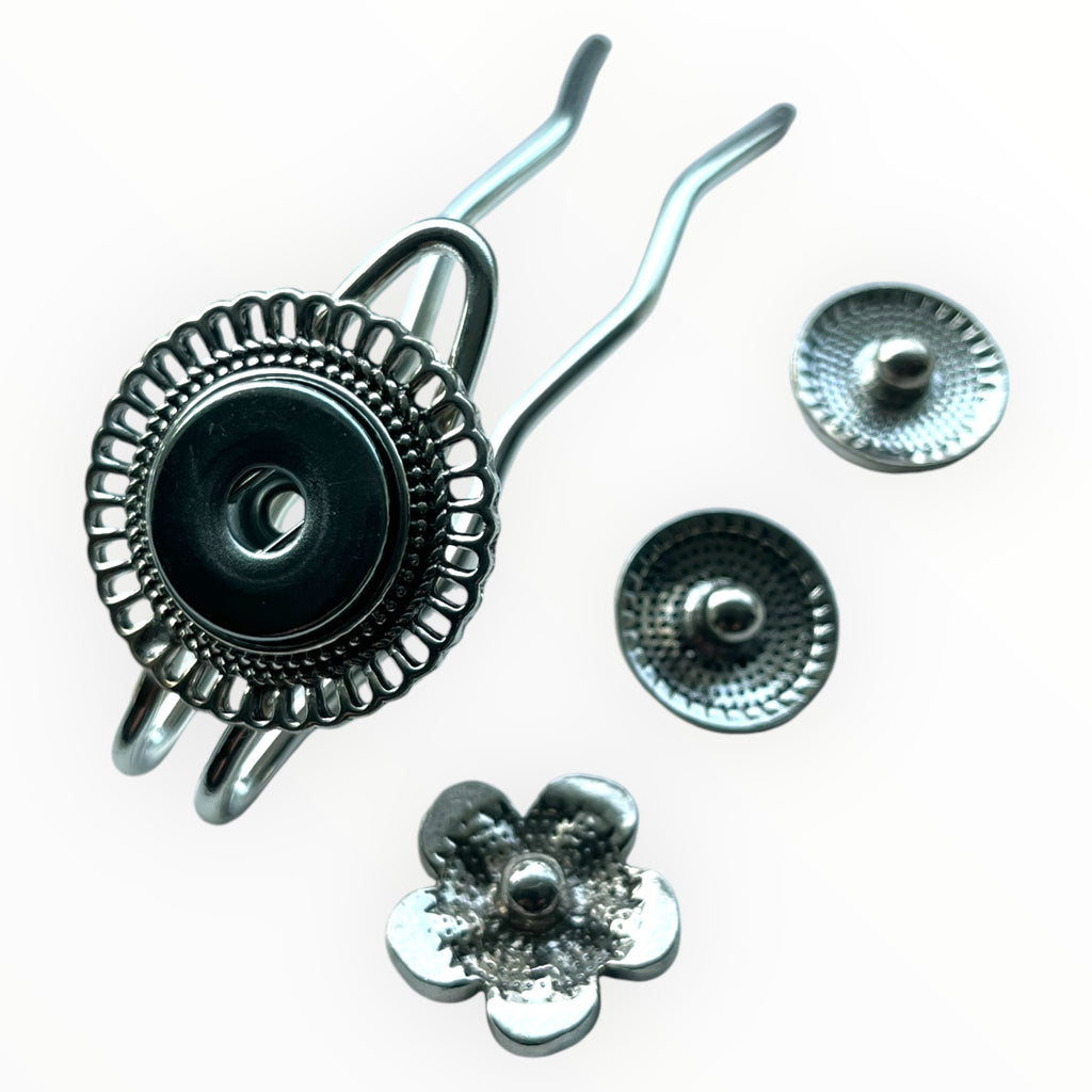 Hairpin Round- HAIRACCESSOIRE - hairpin incl. 3 gratis clickbuttons naar keuze