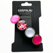 Color Hairclip XL glas cabochon haarspeld roze wit print 0124 - HAIRPIN.NU