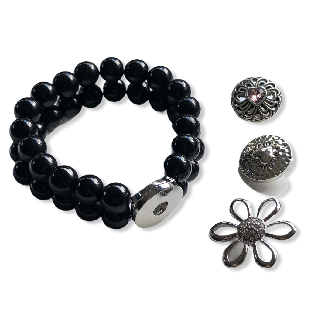 Armband-kralen-clicks-buttons-Zwart