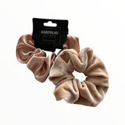 Set 2 scrunchies haarelastieken velvet champagne-beige - HAIRPIN.NU