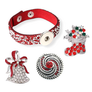 Armband rood glossy clicks /buttons incl. 3 gratis buttons naar keuze