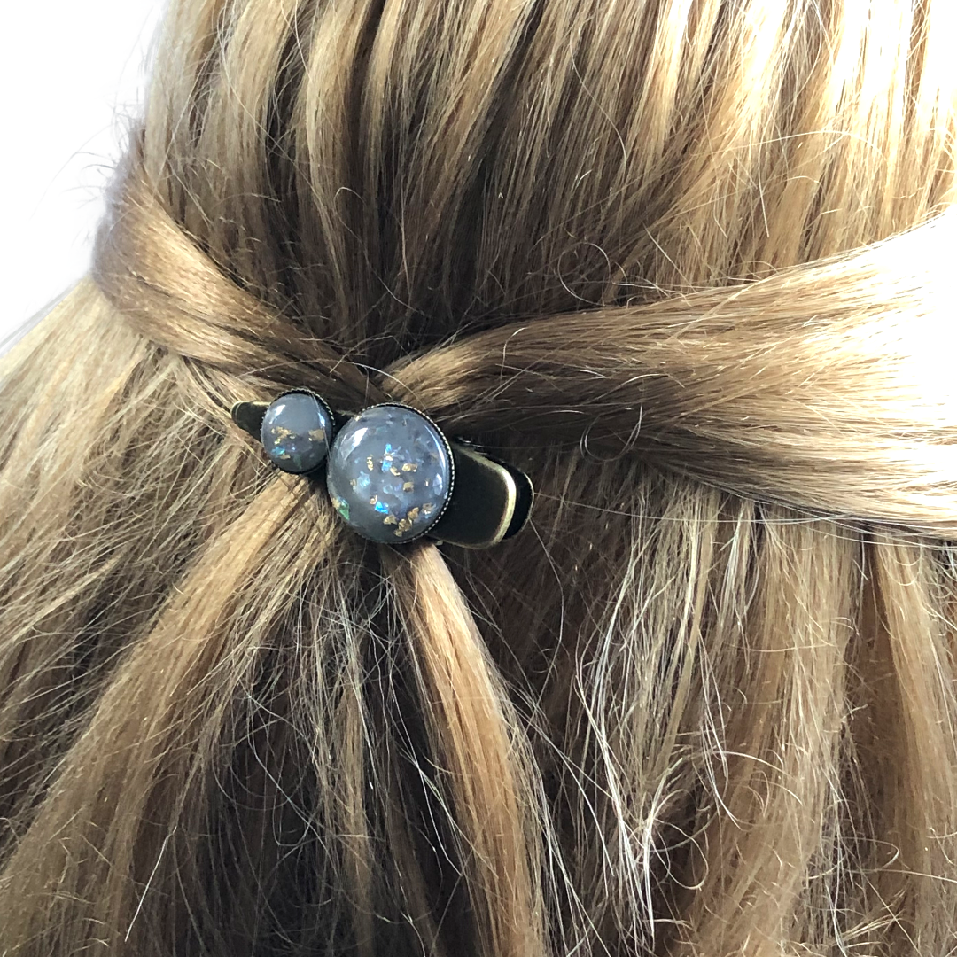 Hairclip cabochon grijs/goud - HAIRPIN.NU