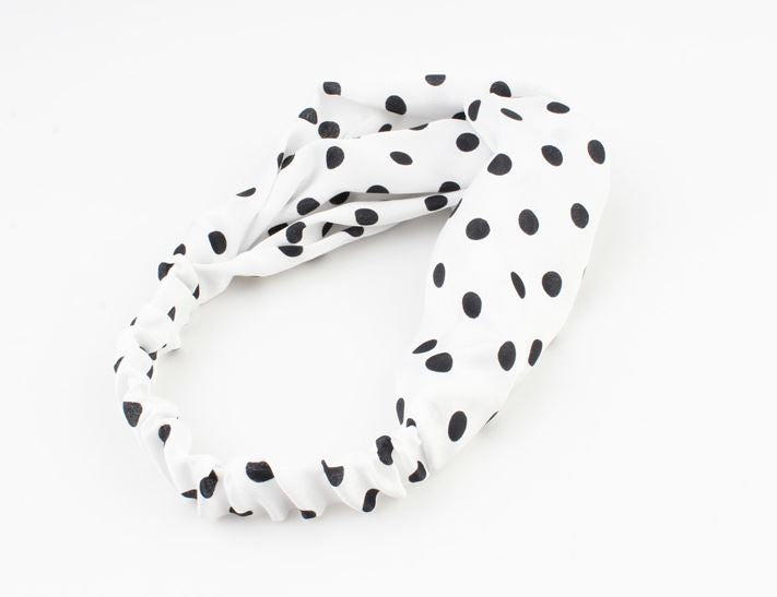 Wit met zwarte dots haarband / bandana met elastiek - HAIRPIN.NU