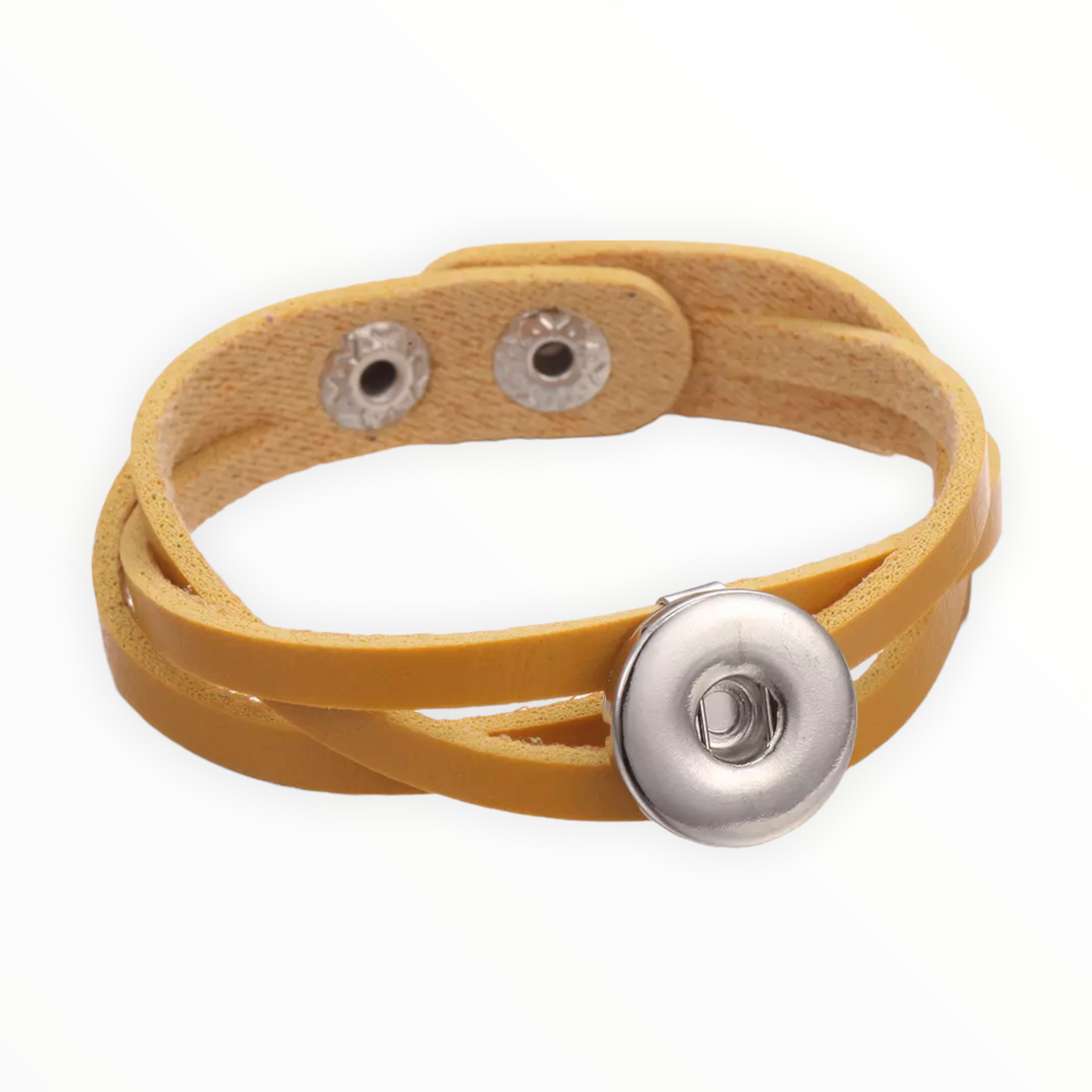 Armband geel clicks /buttons incl. 2 gratis buttons naar keuze - HAIRPIN.NU