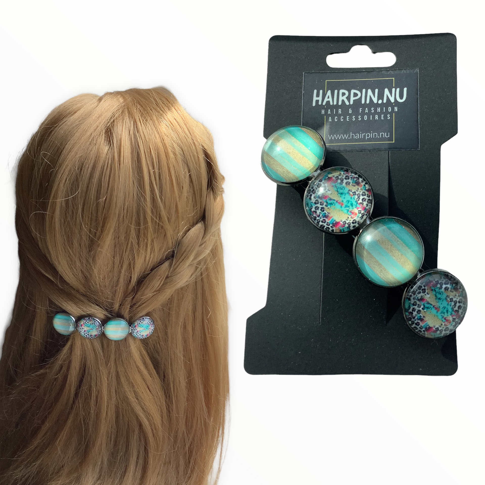 Color Hairclip XL glas cabochon haarspeld groen Ibiza 0112